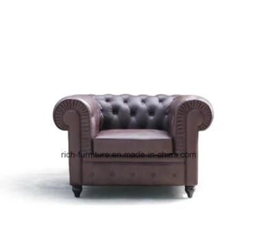 Classic Style Deep Tufted Button Leather Chesterfield Sofa