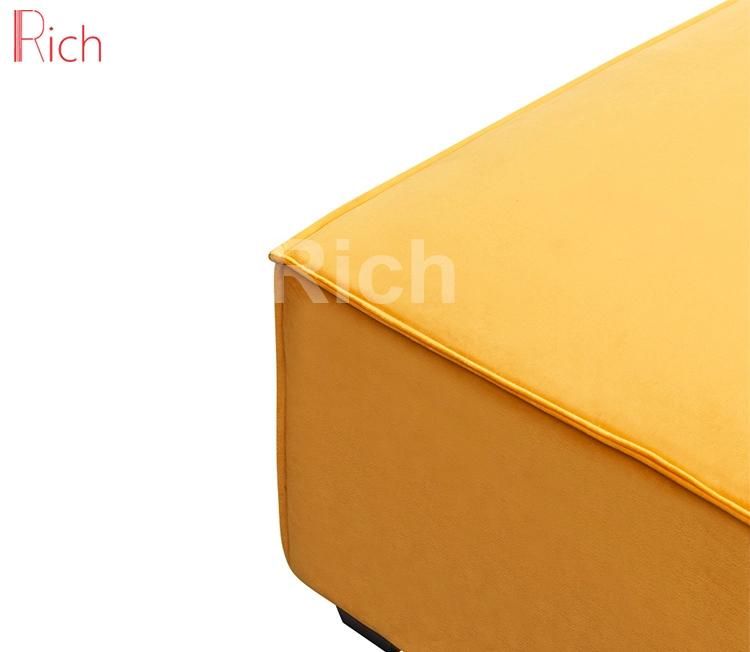 Modern Furniture Square Yellow Fabric Velvet Sofa Footstool Ottoman Big Size for Living Room