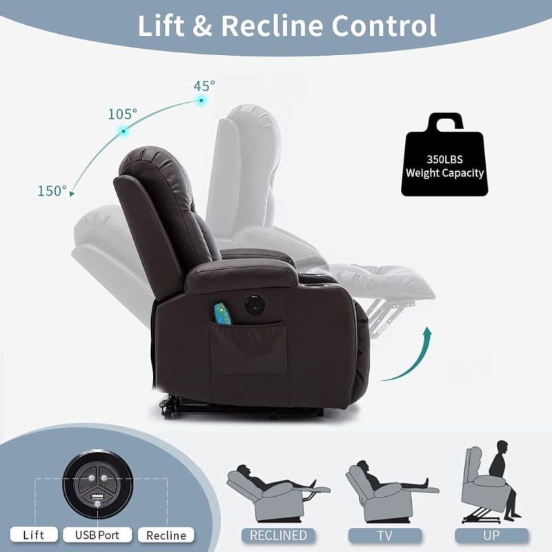 Jky Furniture Leather Power Electric Lift Chair with Heating and Rolling Massage Function