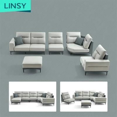 High Quality New U-Shaped Sofas Furniture Modern Fabric Genuine Leather Sofa Set Tbs061