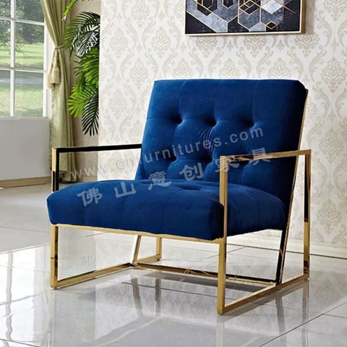 Hyc-Sf09 Home Furniture Moden Stainless Steel Base Velvet Cushion Living Room Sofa Chair