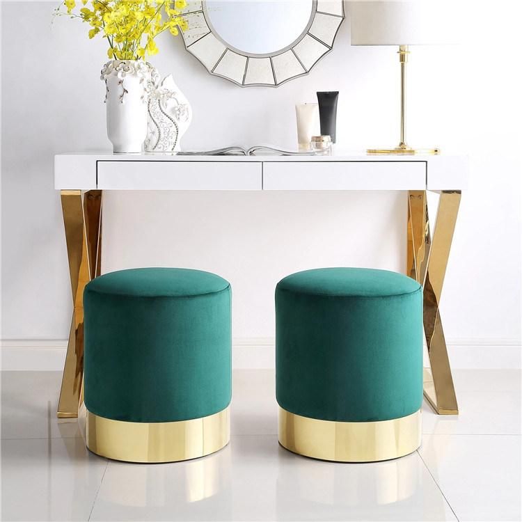 Factory Price Living Room Furniture Bedroom Fabric Round Velvet Stool Ottoman1 Buyer