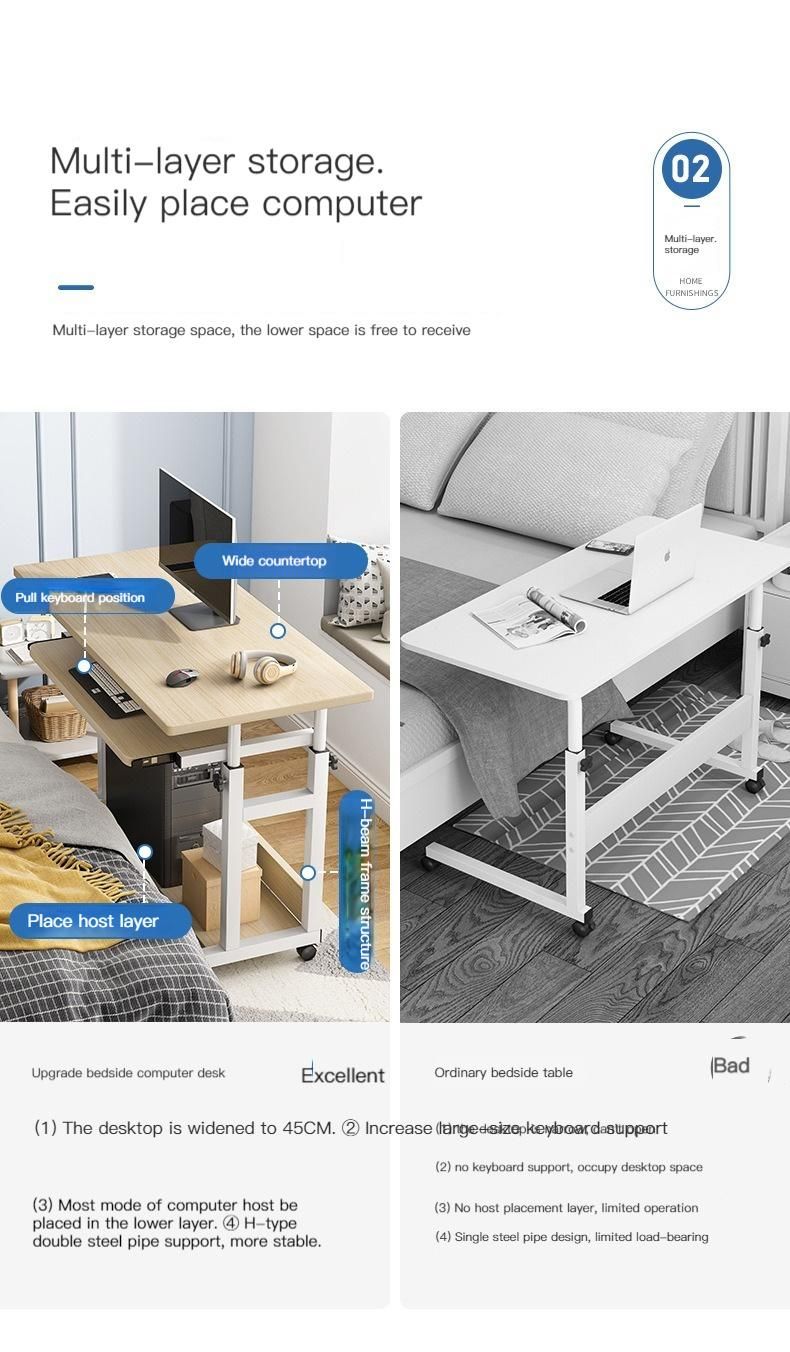 Bedside Table Movable Simple Small Computer Table for Bedroom Laptop Desk Simple Table with Wheels