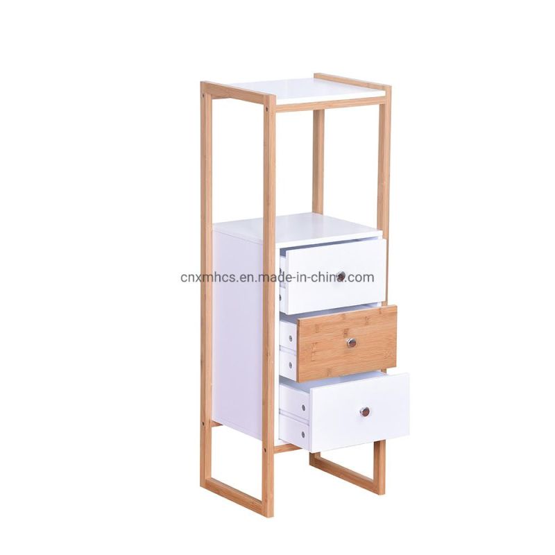 Wooden Bedroom Cabinet Side Cabinet with Drawers, Storage Shelves Bathroom Living Room Display Rack