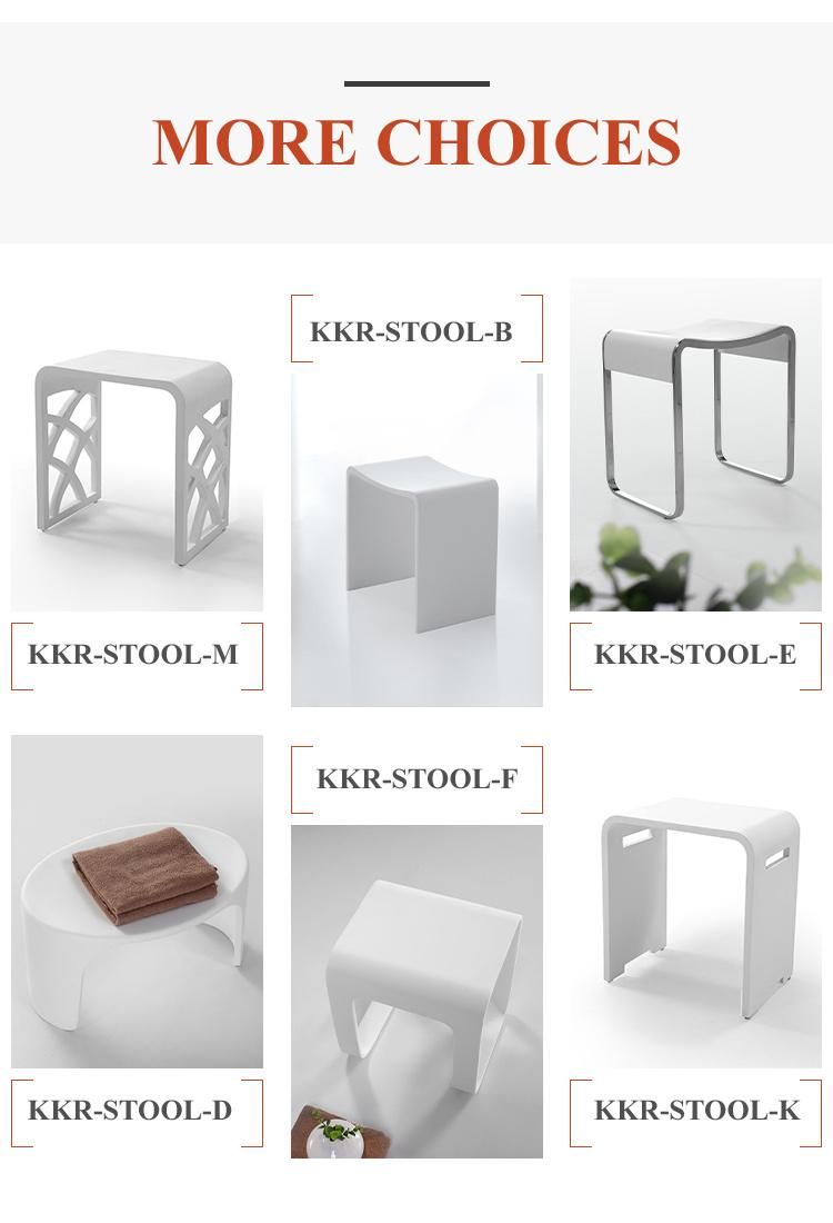 Solid Surface Stone Resin Bathroom Stool White Bath Seat 11.29