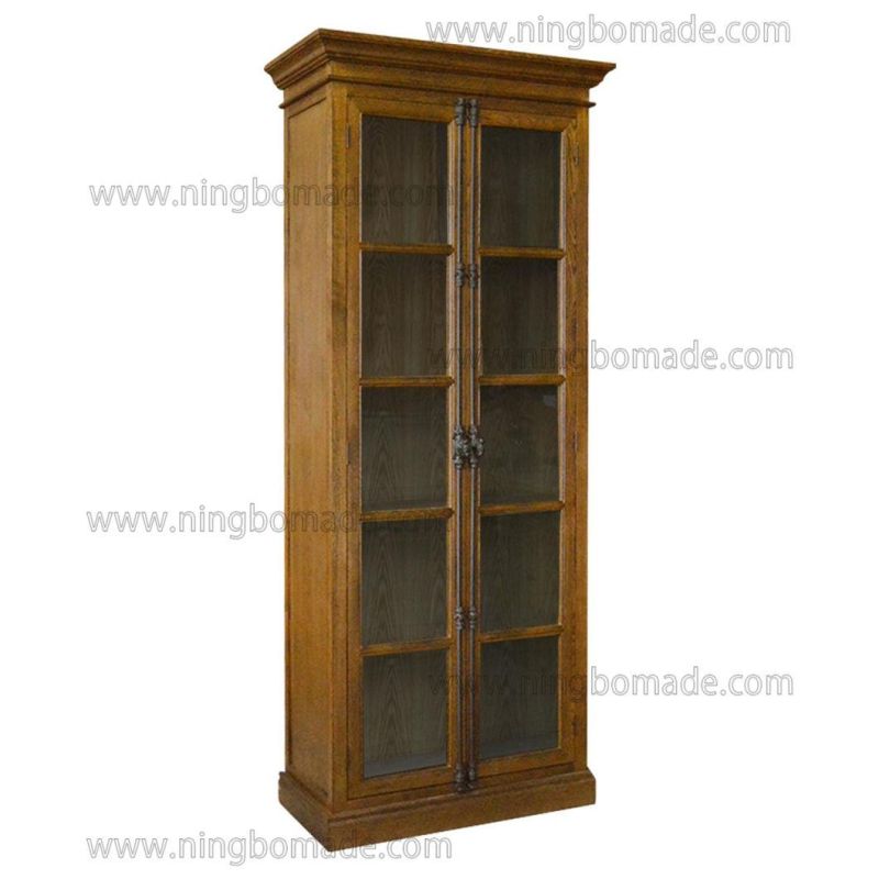 French Classic Provincial Vintage Furniture Coffee Brown Oak High Narrow Cabinet