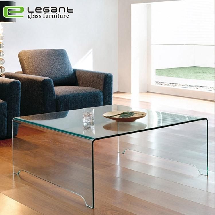 Single Side Bent Glass Coffee Table with Stainless Steel Ball