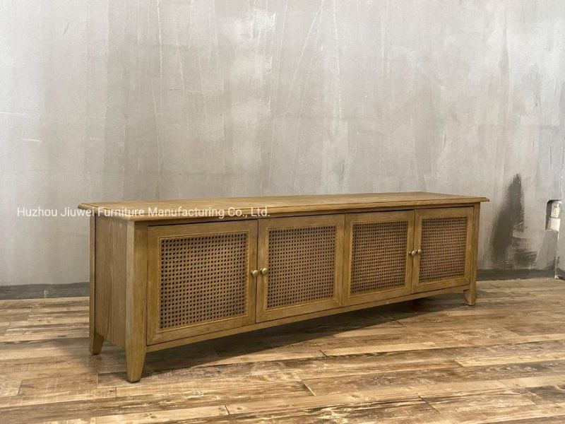 Low Price Modern Wood Rattan Cane Living Room Furniture Stands Cabinet Wooden TV Stand Table