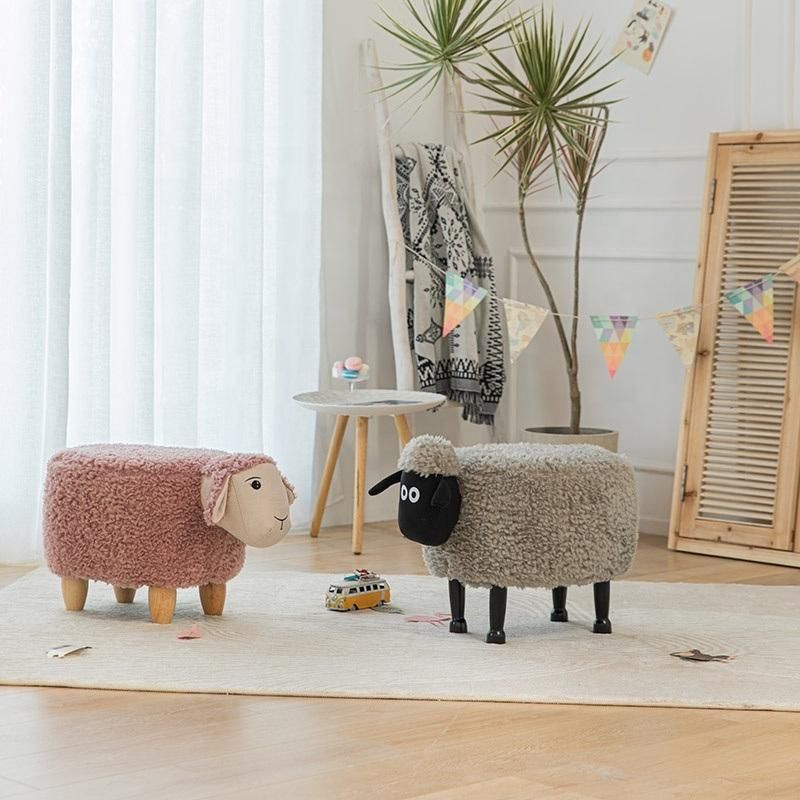 Li&Sung 10175 Modern Sheep Design Velvet Wooden Ottoman Stool