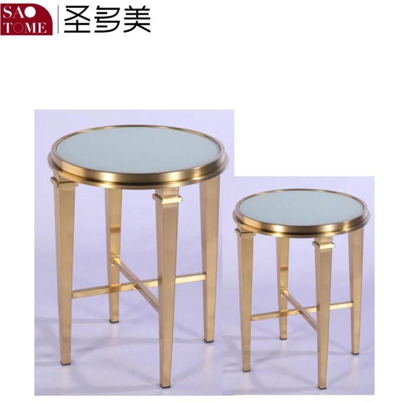 Living Room Bedroom Furniture Glass Stainless Steel Round Nest Table