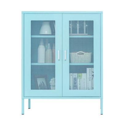 Blue Steel Mesh Door Storage Cabinet Cupboard for Home Use