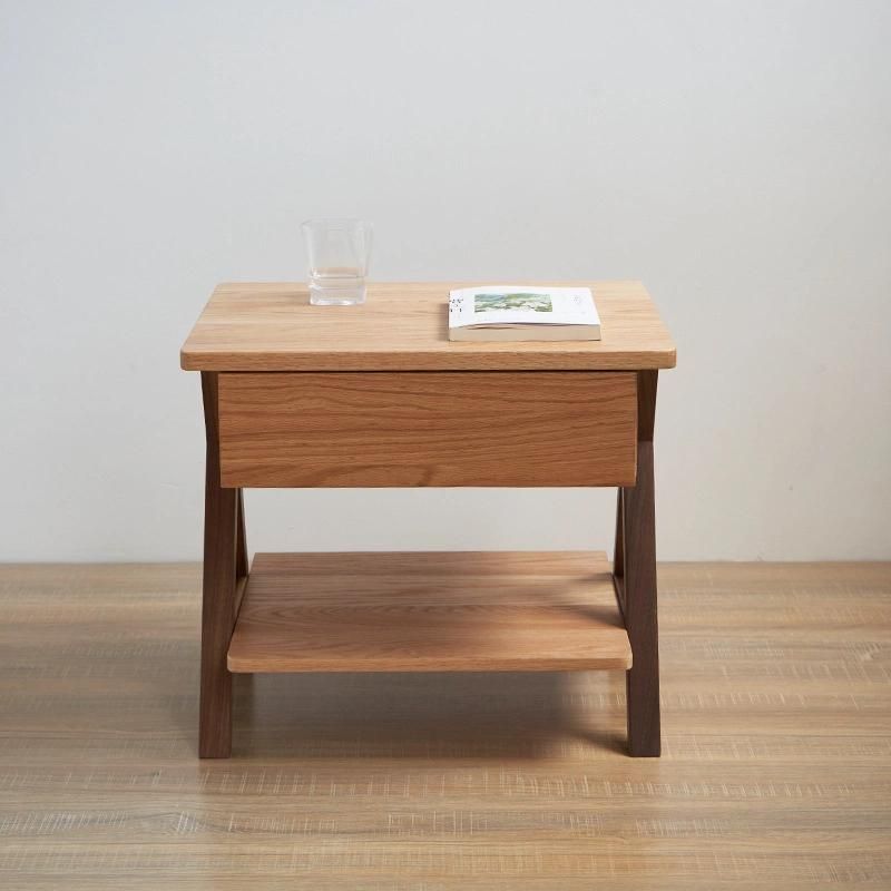 Modern Wooden Side Table Tea Table for Living Room Round Tray Coffee Table with Solid Wood Leg