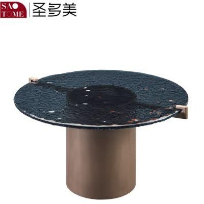 Large Round Table with Melted Glass Surface and Metal Bottom for Hotel Living Room Furniture