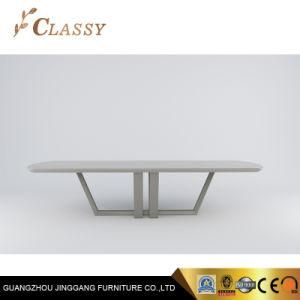 Simple Design Rectangular White Dining Table with Stainless Steel Base