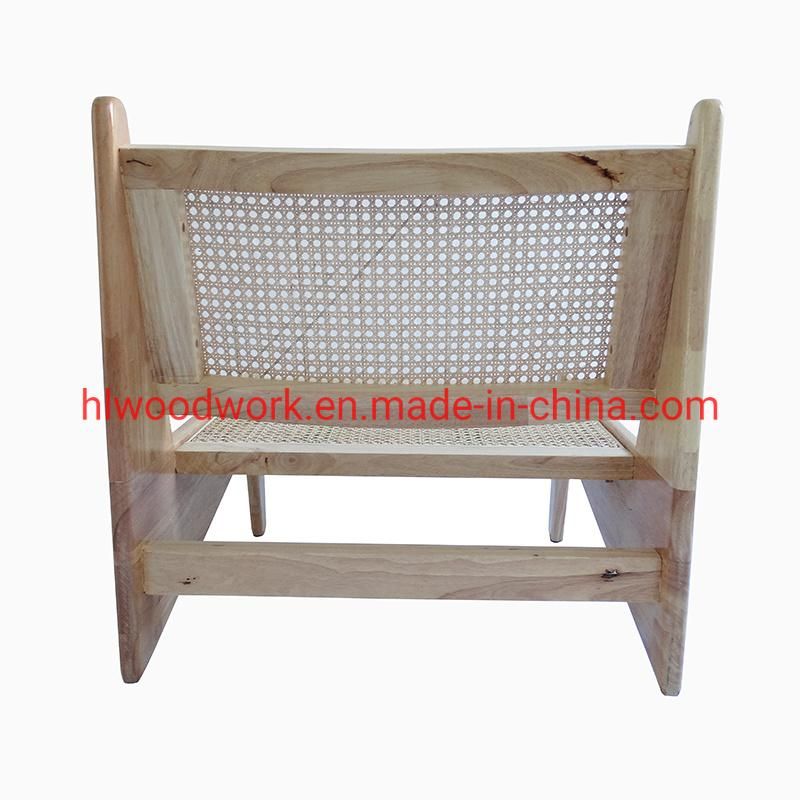 Rattan Leisure Chair Rubber Wood Frame Natural Color Living Room Chair