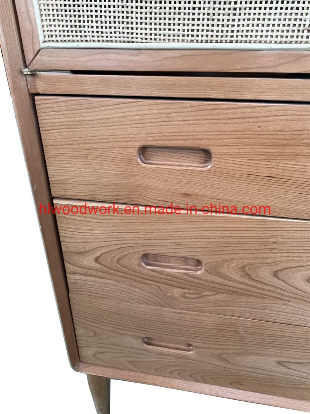 Oak Wood Cabinets with Rattan Door Natural Color Dining Room Side Cabinet