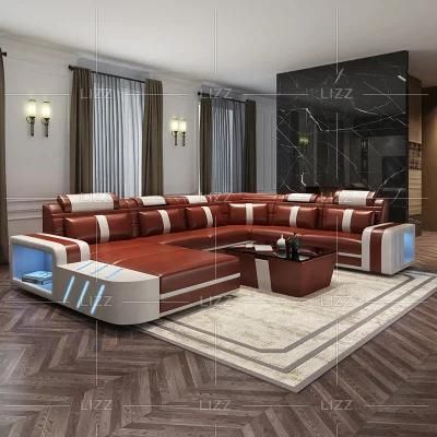 Unique Personality LED Living Room Leather Sofa Leisure Italian U Shape Furniture Set for Home Office Hotel