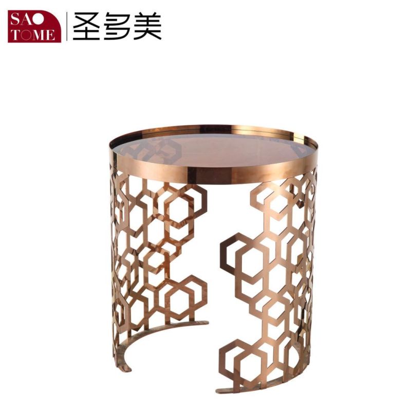 Modern Simple Living Room Furniture Brown Transparent Glass Round End Table