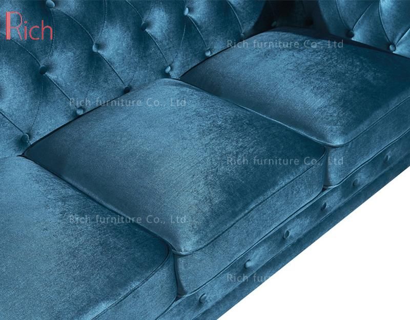 New Design Modern Classic Designer Velvet Fabric Chesterfield Sofa Set