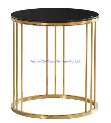 Simple Design Side Table Gold Stainless Steel Black Glass