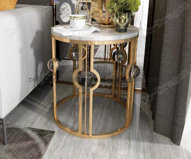 Luxury Stainless Steel Round End Table Side Table with Top