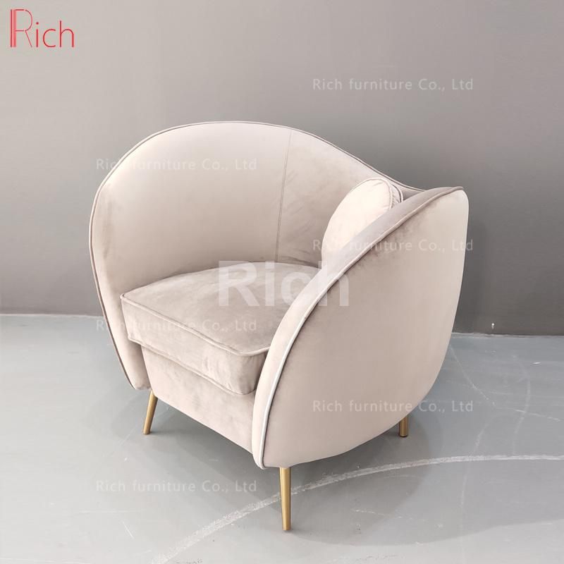 European Single Grey Velvet Fabric Living Room Furniture Gold Stainless Steel Legs Sofa