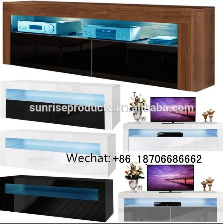 LED RGB Light White High Glossy Melamine MDF TV Stands