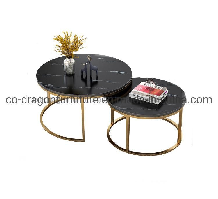 White/Black Marble Top Round Gold Stainless Steel Coffee Table