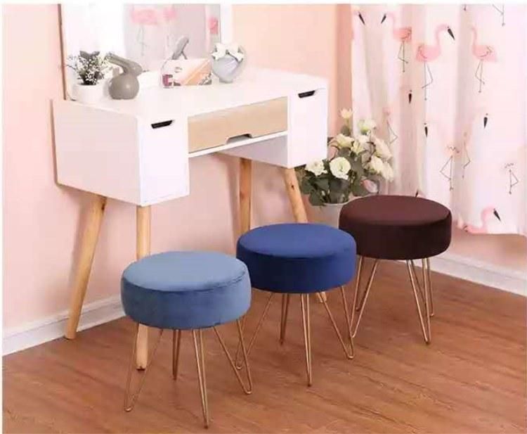 Living Room Furniture Golden Stainless Steel Base Velvet Modern Stool Pouf Ottoman Shoes Changing Stools