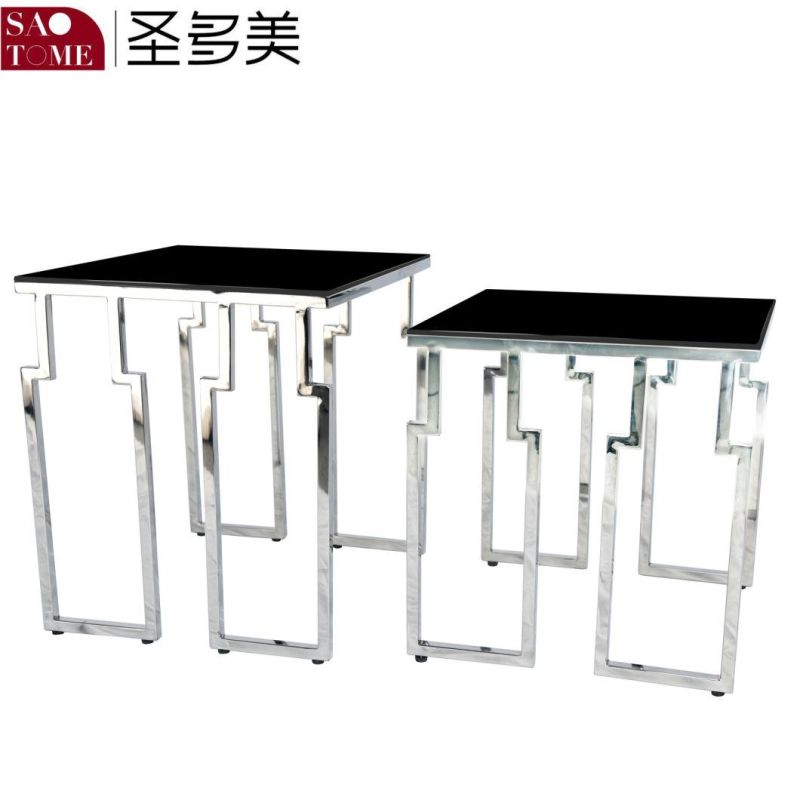 Modern Living Room Bedroom Furniture Stainless Steel Black Glass Nest Table