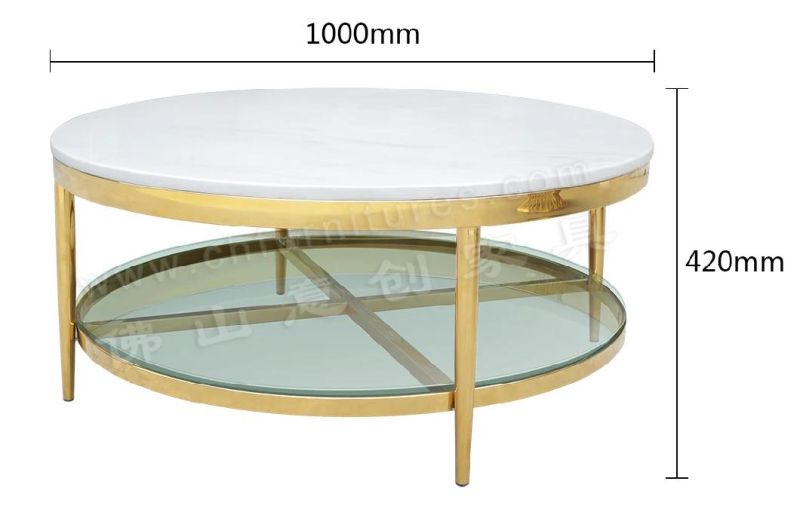 Light Luxury Nordic Marble Round Double-Layer Living Room Stainless Steel Coffee Table