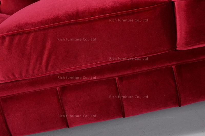Home Furniture Living Room Modern Red Fabric Velvet Chesterfield Sofa Leisure Couch Set Hotel Bedroom