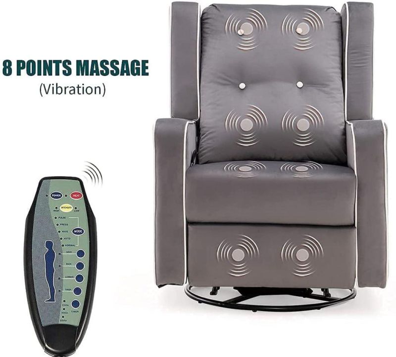 8 Points Vibrating Massage Function Tech Fabric Rock and Swivel Recliner Chair with Customerized Wingback