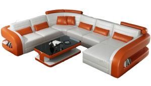 Design White and Orange Leather Sofa American Style Furniture