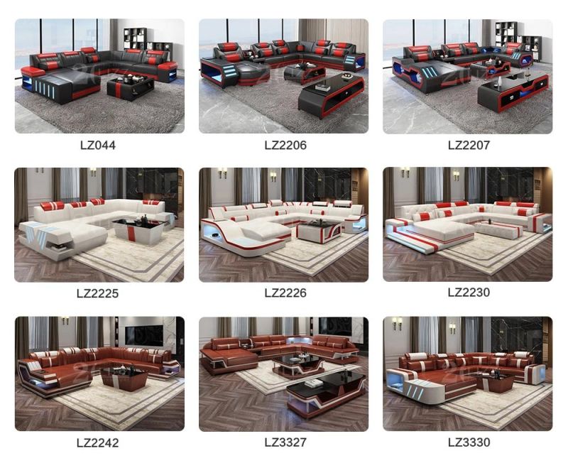 America Living Room Home Furniture LED Sofa U Shape Sofas