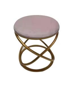 Light Pink Velvet Fashion Modern Iron Chair Stool Upholstered Dressing Seat