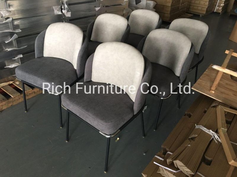 French Fabric Grey Dining Chair for Dining Room One Cushion Metal Chair