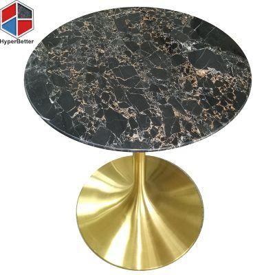 Marble Furniture Round Black Tortopo Marble Table Top Stainless Steel Tulip Base