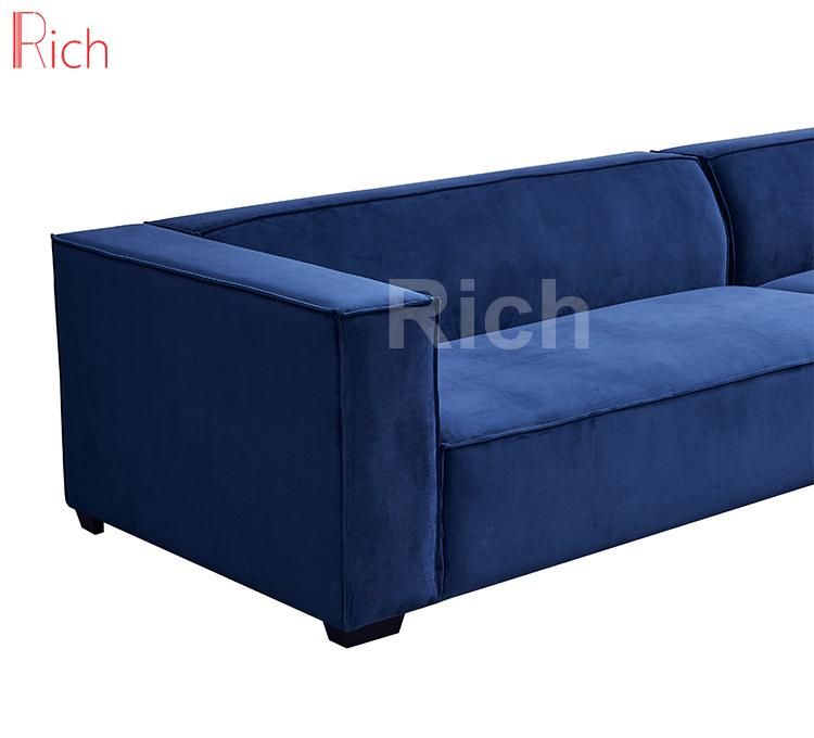 Blue Fabric Velvet Right Chaise Lounge L Shaped Modular Sofa