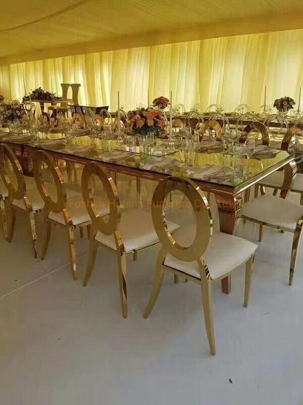 Modern Outdoor Metal Hotel Restaurant Wedding Banquet Dining Furniture Glass Table Chair