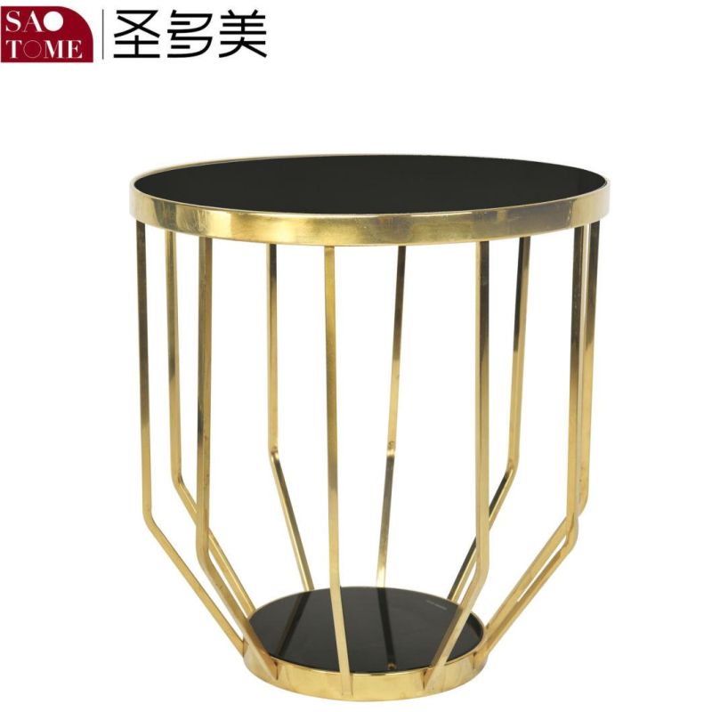 Modern New Style Stainless Steel Black Glass Pentagonal End Table in Living Room