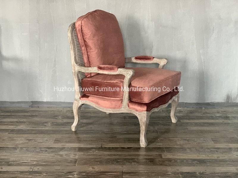 Best Selling French Provincial Natural Oak Wood Cane Wicker Rattan Back Home Furniture Arm Chairs