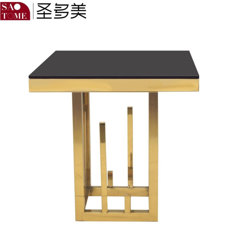 Modern Living Room Stainless Steel Black Glass End Table