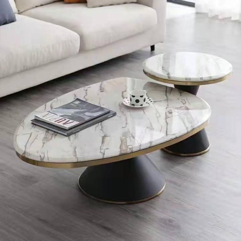 Wholesale Price Stainless Steel Base Living Room Clear Glass Center Table with Slate / Marble