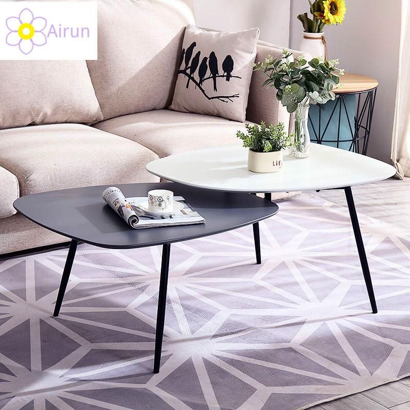 Simple Design Modern Nordic Style Popular Veneer Wooden Metal Leg Coffee Table Set