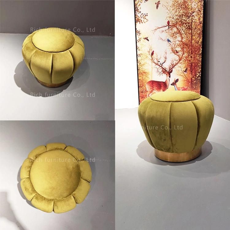 Modern Nordic Pumpkin Velvet Stool Chair Sitting Wooden Ottoman