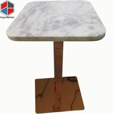 50cm Square Carrara White Marble Coffee Table Rose Gold Stainless Steel Base