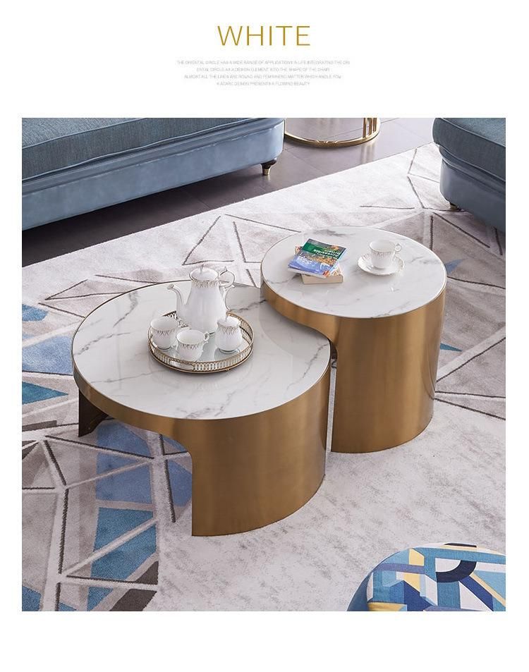 Modern Furniture Stainless Steel Marble Rock Plate Coffee Table Set