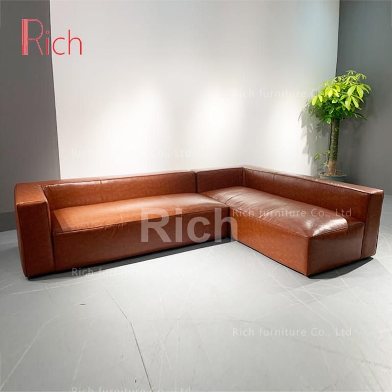 Hotel European Furniture Wholesale Vintage Leather Corner Sofa Sectional Lounge Chaise Couch