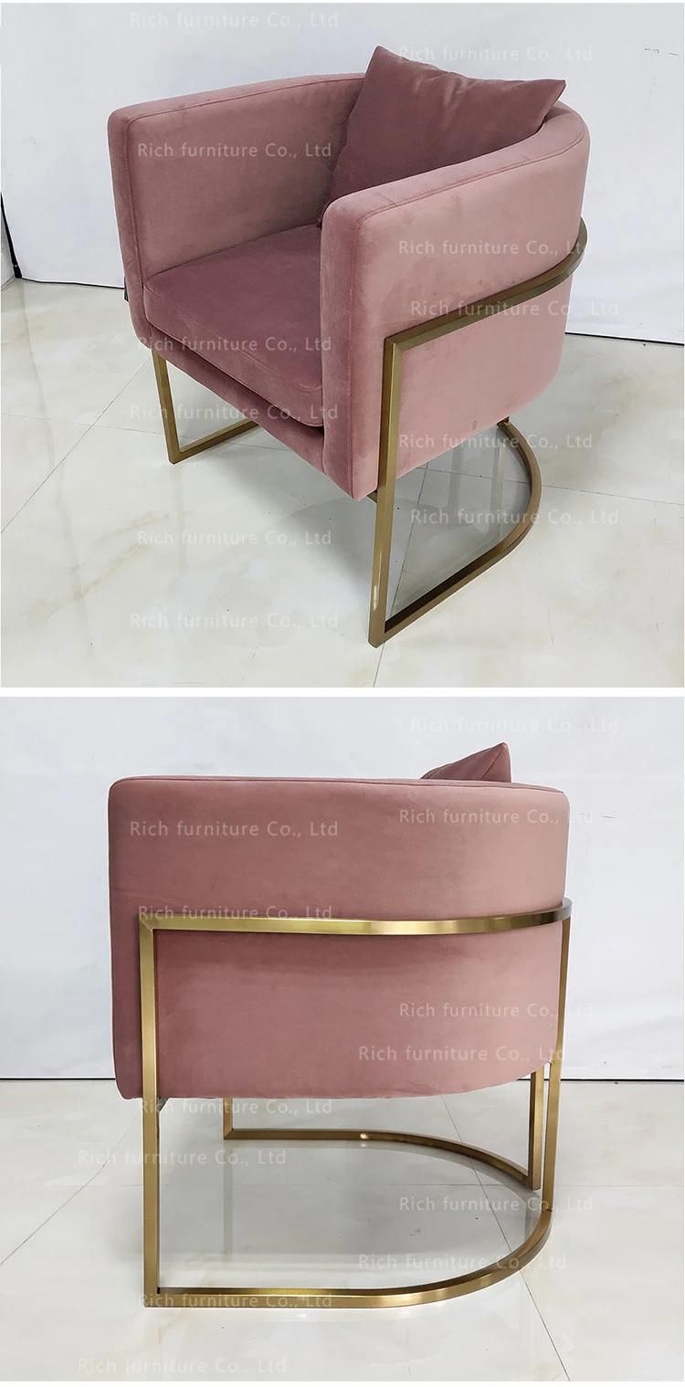 Pink Velvet Single Sofa Chair Golden Metal Frame Accent Chair for Home